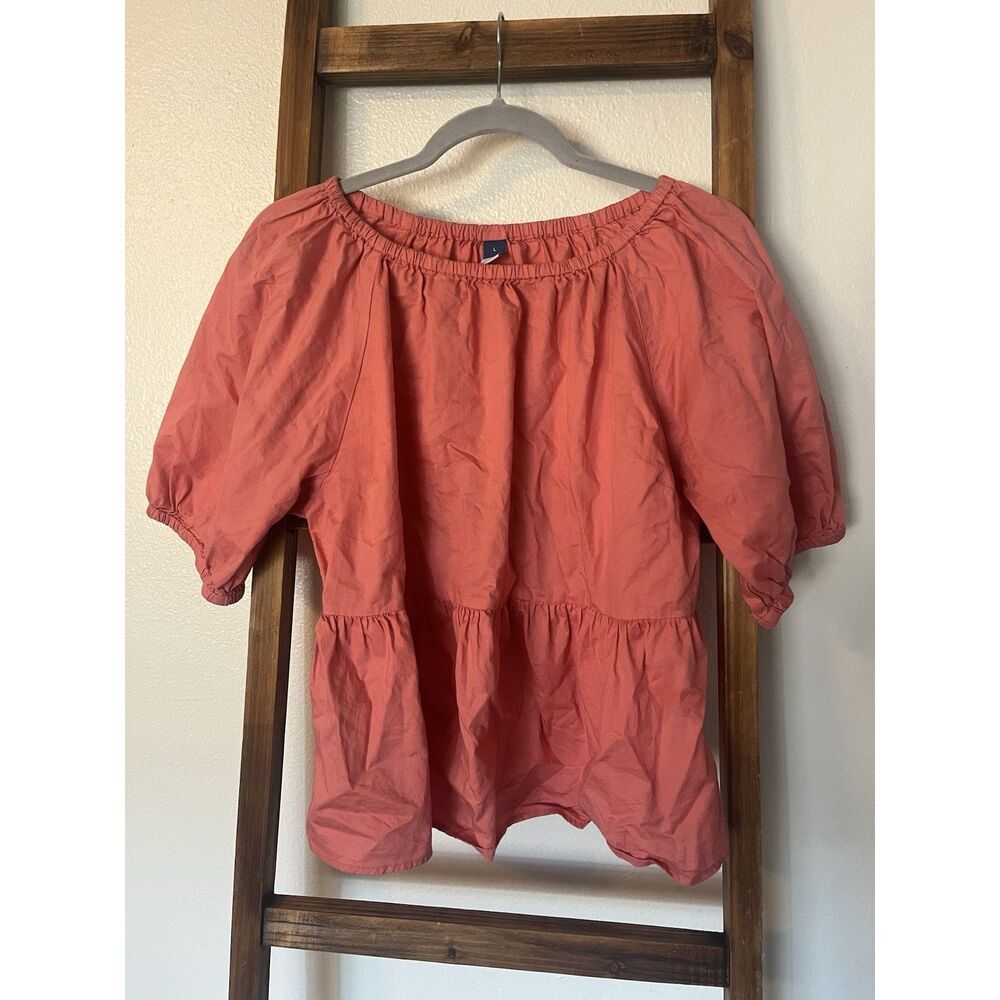 Old Navy Coral Cotton Cut-Out Puff Sleeve Boat Neck Blouse L
